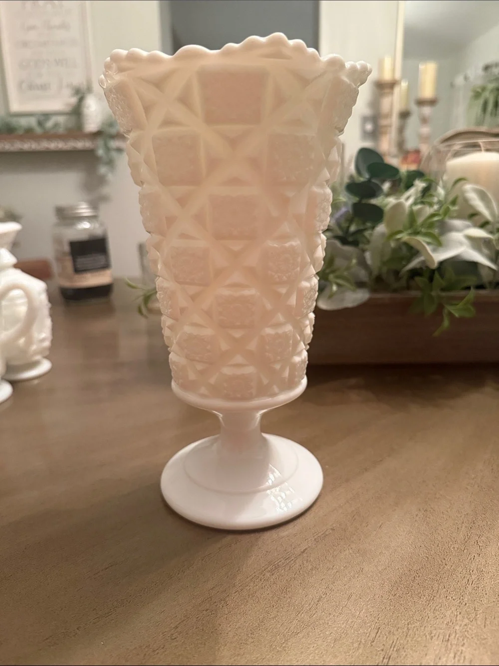 Westmoreland Cream Milk Glass Pedestal Vase